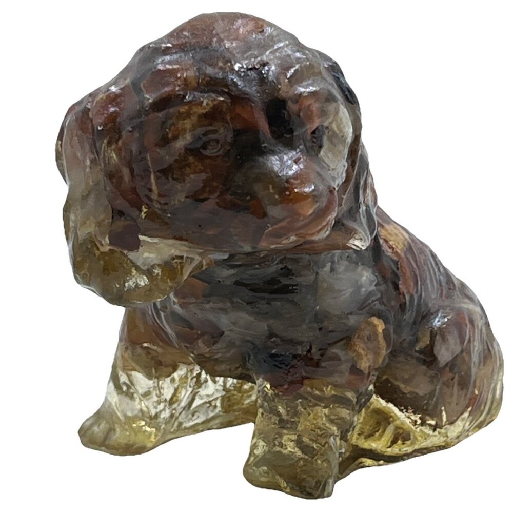 Vintage Genuine‎ Petrified Wood Dog 4" Figurine Cocker Spaniel Vomit Dog w/Tag